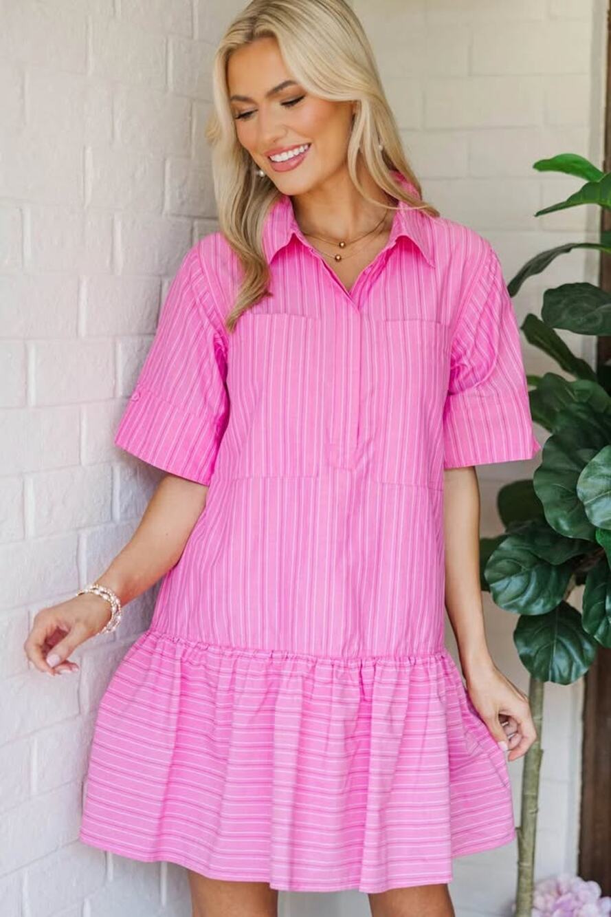 Fate Women’s Small Fill Your Heart Pink Striped Drop Waist Mini Dress